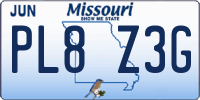 MO license plate PL8Z3G
