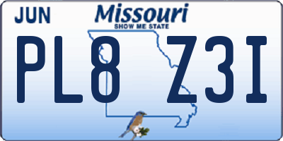 MO license plate PL8Z3I