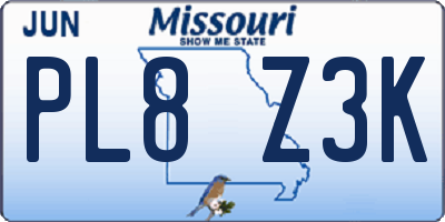 MO license plate PL8Z3K