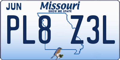 MO license plate PL8Z3L