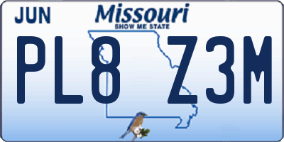 MO license plate PL8Z3M