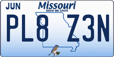MO license plate PL8Z3N