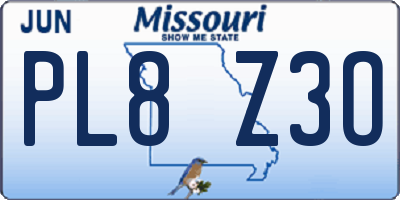 MO license plate PL8Z3O