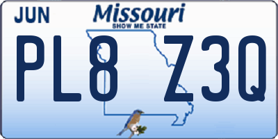 MO license plate PL8Z3Q