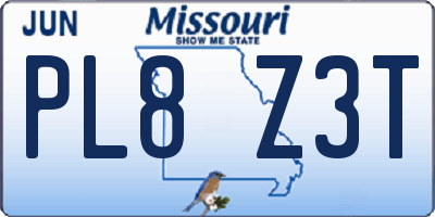 MO license plate PL8Z3T