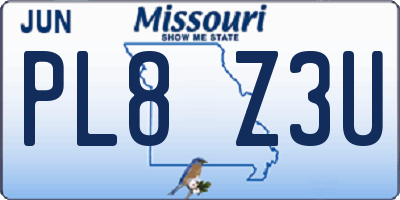 MO license plate PL8Z3U