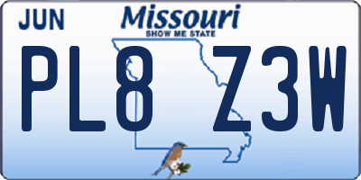 MO license plate PL8Z3W