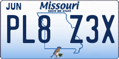MO license plate PL8Z3X