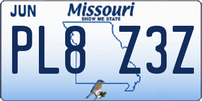 MO license plate PL8Z3Z