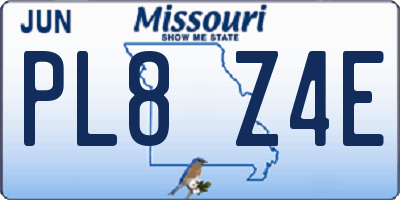 MO license plate PL8Z4E