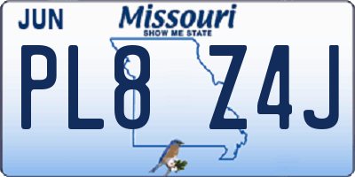 MO license plate PL8Z4J
