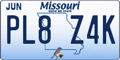 MO license plate PL8Z4K