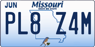 MO license plate PL8Z4M
