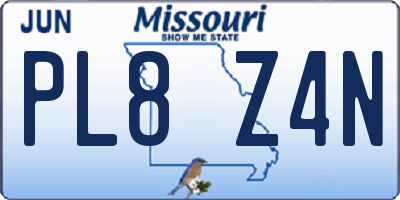 MO license plate PL8Z4N