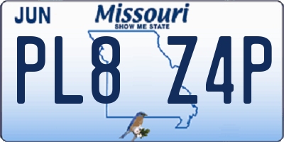 MO license plate PL8Z4P