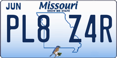 MO license plate PL8Z4R