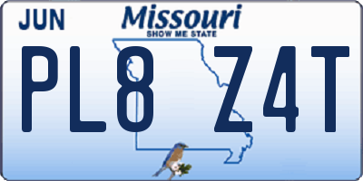 MO license plate PL8Z4T