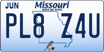 MO license plate PL8Z4U
