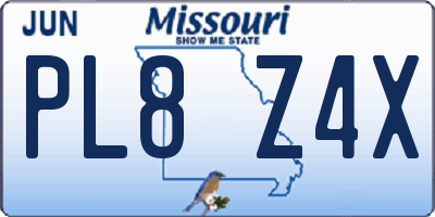MO license plate PL8Z4X