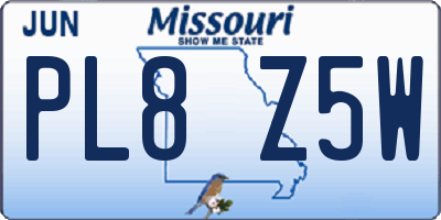 MO license plate PL8Z5W