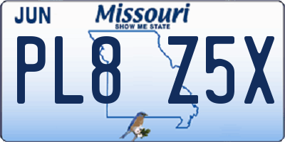 MO license plate PL8Z5X