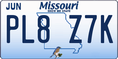 MO license plate PL8Z7K