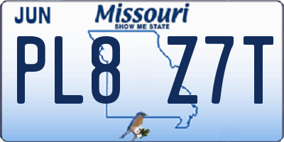 MO license plate PL8Z7T