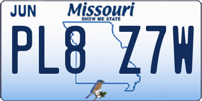 MO license plate PL8Z7W