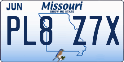 MO license plate PL8Z7X