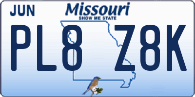 MO license plate PL8Z8K