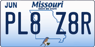 MO license plate PL8Z8R
