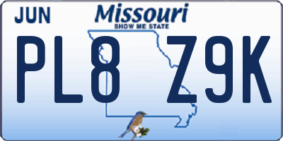 MO license plate PL8Z9K