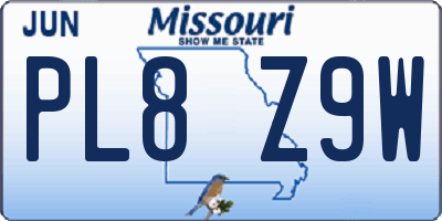 MO license plate PL8Z9W