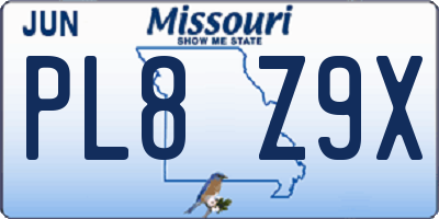 MO license plate PL8Z9X