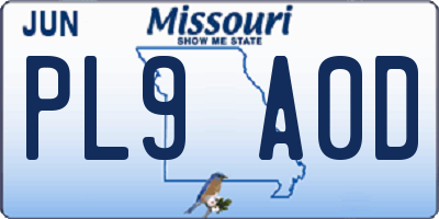 MO license plate PL9A0D