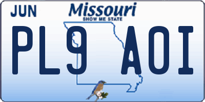 MO license plate PL9A0I