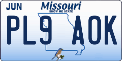 MO license plate PL9A0K