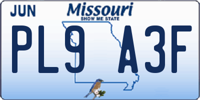 MO license plate PL9A3F