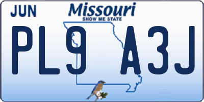 MO license plate PL9A3J