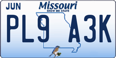 MO license plate PL9A3K