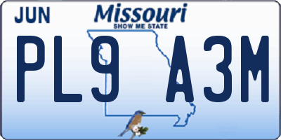 MO license plate PL9A3M