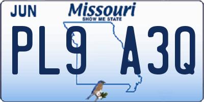 MO license plate PL9A3Q