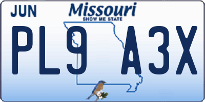 MO license plate PL9A3X