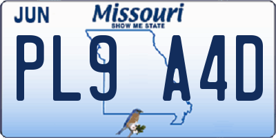 MO license plate PL9A4D