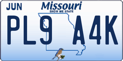 MO license plate PL9A4K