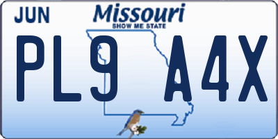 MO license plate PL9A4X