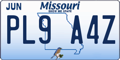 MO license plate PL9A4Z
