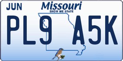 MO license plate PL9A5K