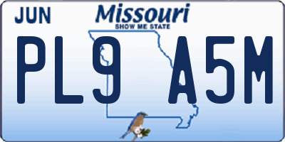 MO license plate PL9A5M