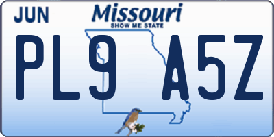 MO license plate PL9A5Z